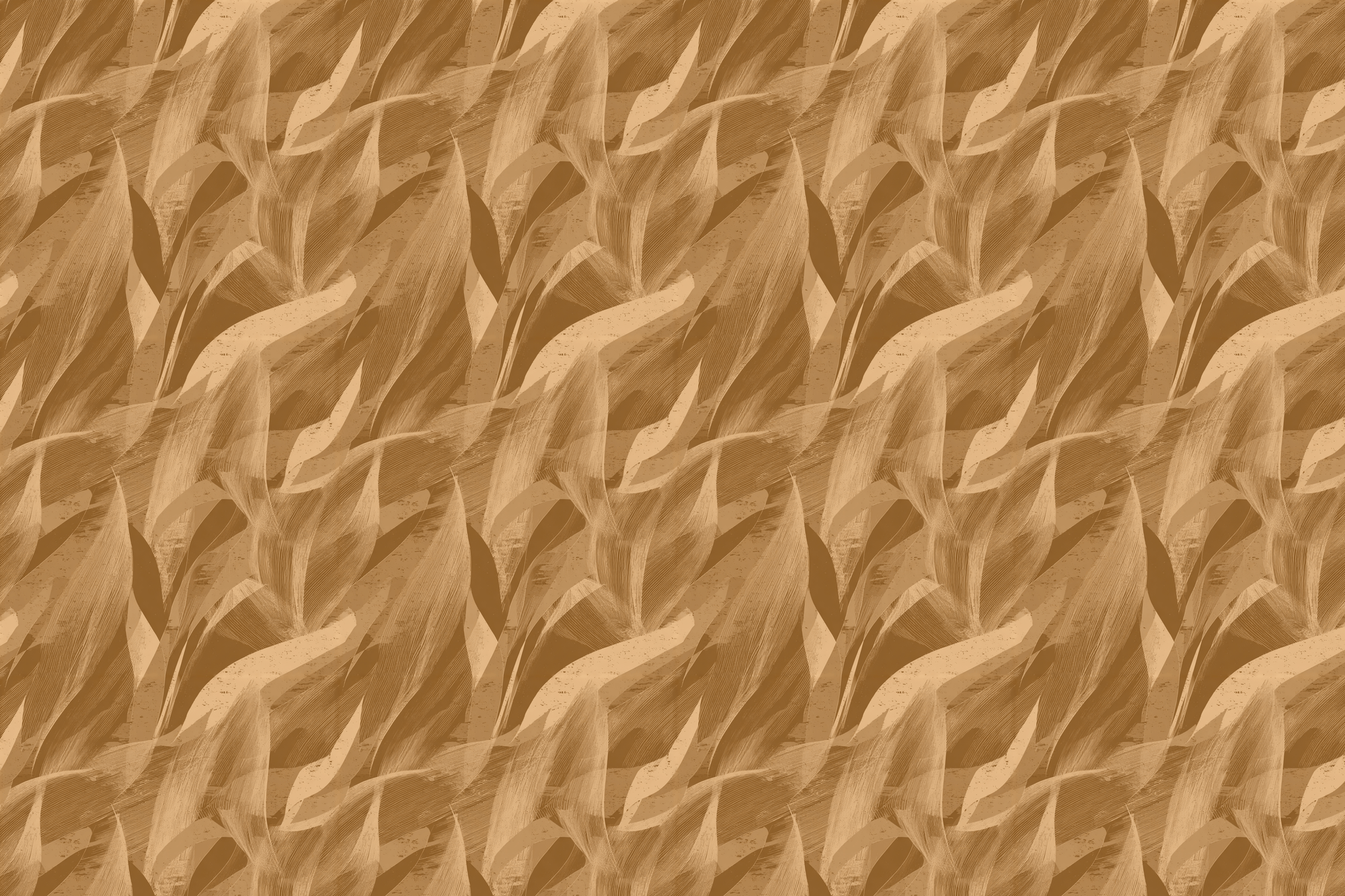Abstract leaf pattern in shades of brown and beige with linear details; a modern organic design.