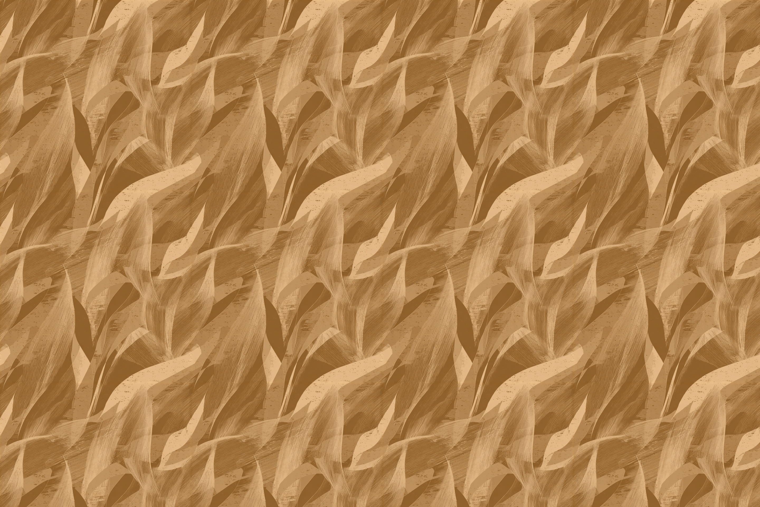 Abstract leaf pattern in shades of brown and beige with linear details; a modern organic design.