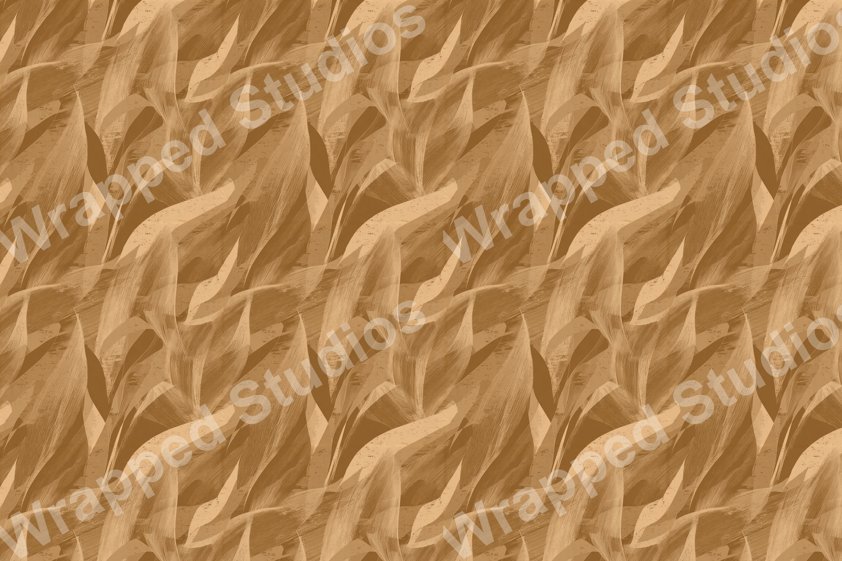 Abstract leaf pattern in shades of brown and beige with linear details; a modern organic design.