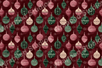 Festive seamless Christmas ornament pattern in muted red, green, and cream with a vintage holiday aesthetic.