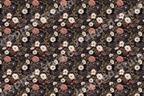 Vintage botanical pattern with cream daisies, pink dahlias, and green leaves on a dark moody background.