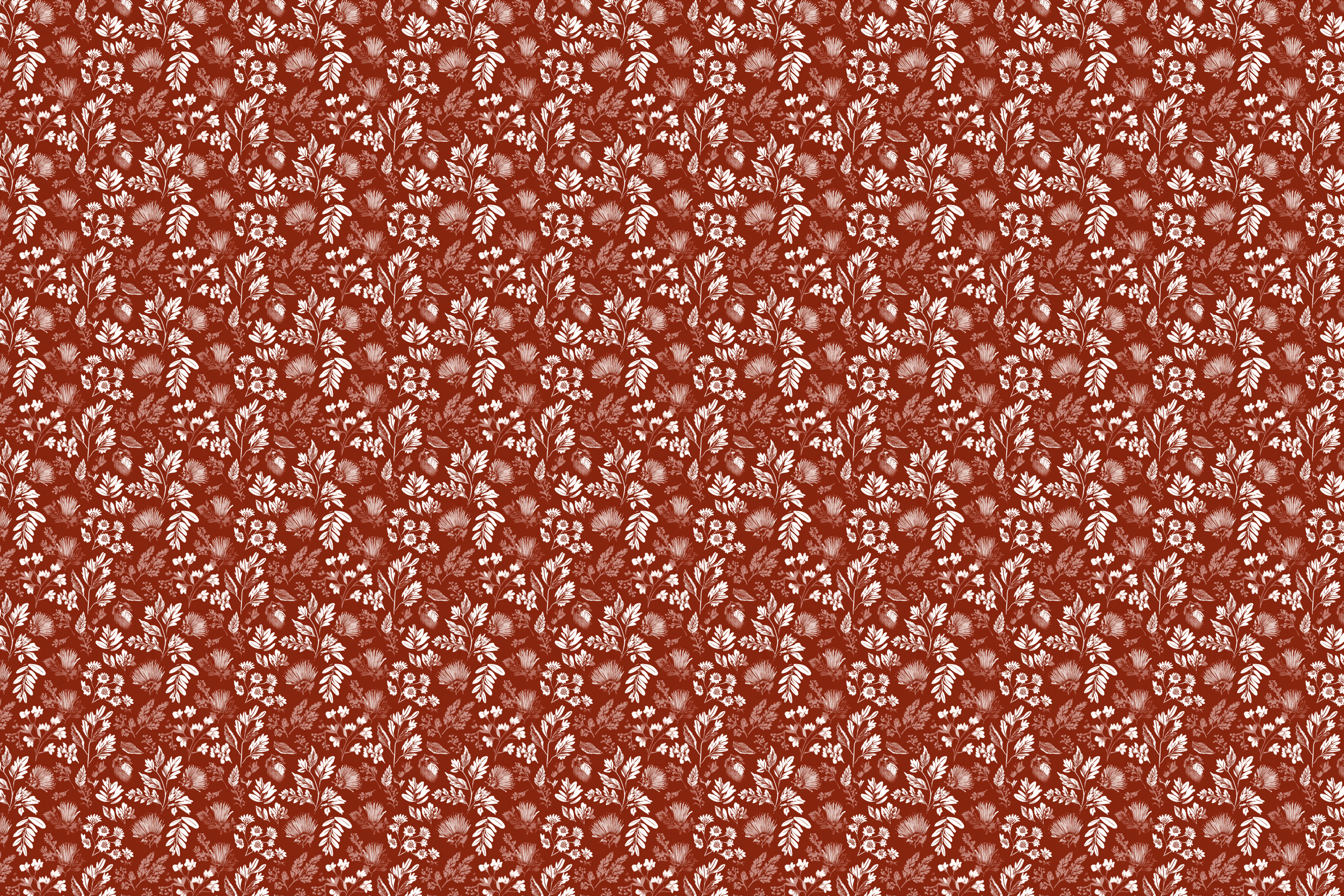 Rust red floral patterned gift wrap. Wrapped Studios wrapping paper