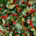 Classic holly and berry floral pattern in shades of green and red.