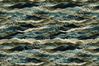 Seamless wave pattern design in shades of blue, green, and beige evokes a calming ocean mood.
