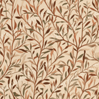 Elegant botanical pattern of leafy branches in muted shades of brown, green, and tan.