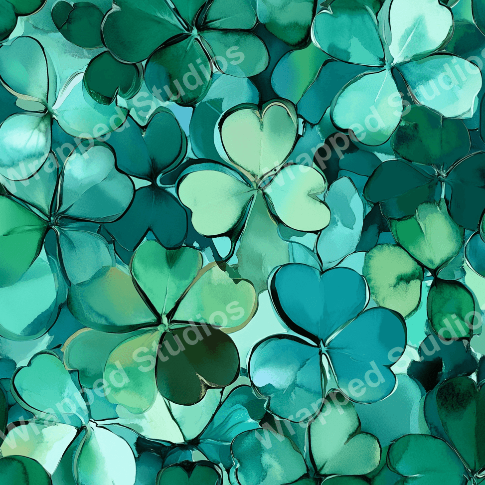 Seamless clover pattern in shades of green and teal creates a fresh, modern botanical design.