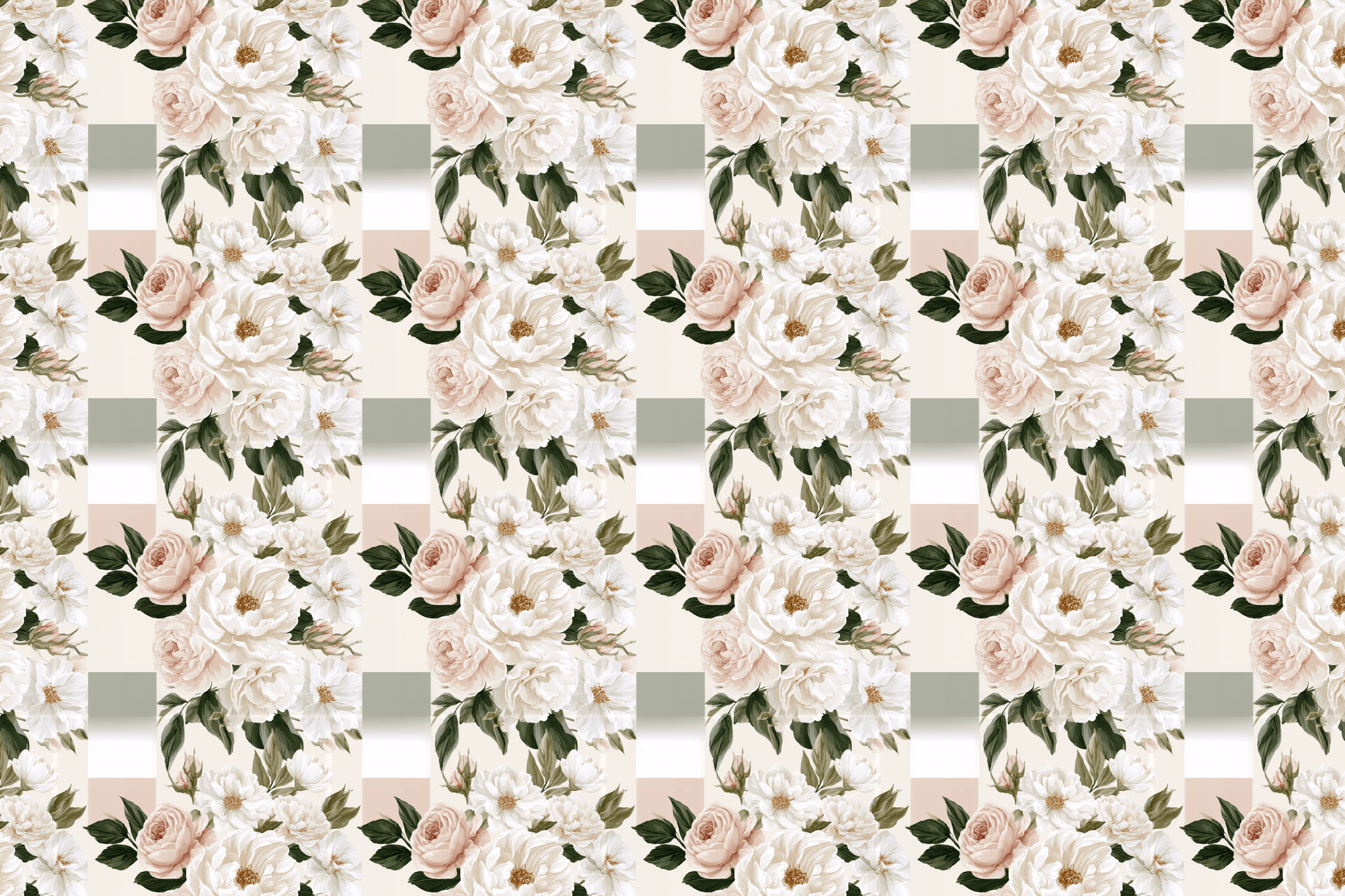 Blushing Blossoms: Vintage Block Floral Wrapping Paper