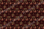 Elegant Christmas pattern with red and gold ornaments and vintage damask motifs on a deep red background.