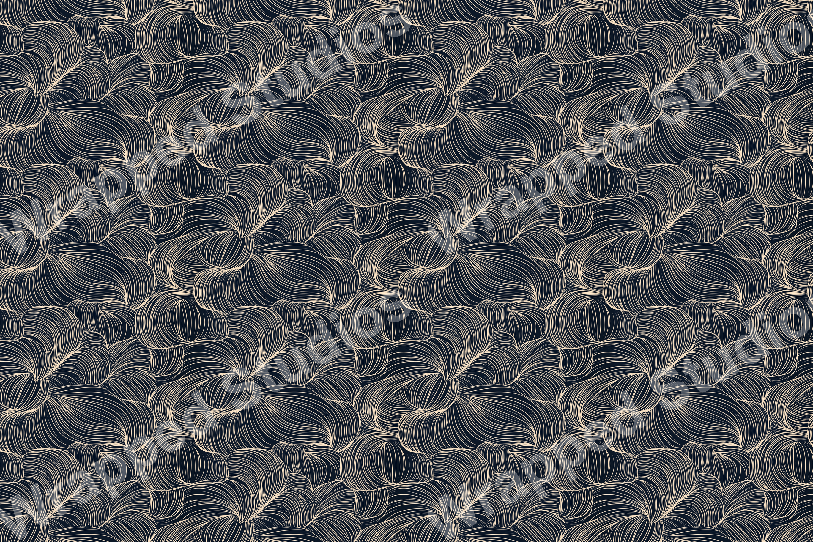 Seamless abstract pattern of swirling beige lines on a dark background.
