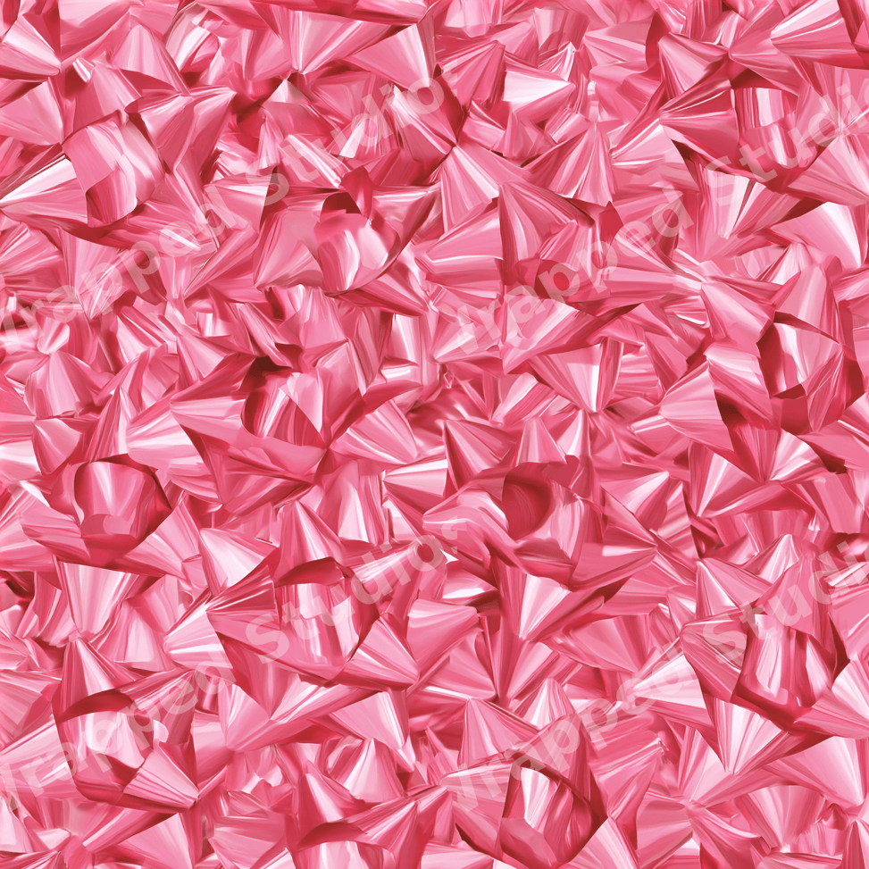 Vibrant pink seamless pattern with a glossy, textured 3D metallic crinkled foil design.