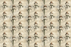 Seamless winter pattern featuring vintage watercolor snowmen in green scarves on a warm beige background.