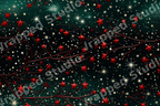 Elegant holiday pattern with red star branches and gold stardust on a dark teal background.