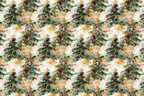 Watercolor Christmas tree pattern with red and gold ornaments and a festive vibe.