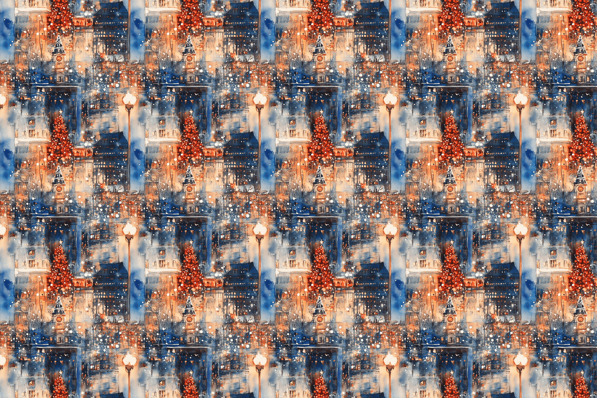 Cityscape Christmas: Watercolor Wrapping Paper