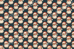 Vintage Santa Claus pattern with repeating retro Christmas illustrations on a dark teal background.