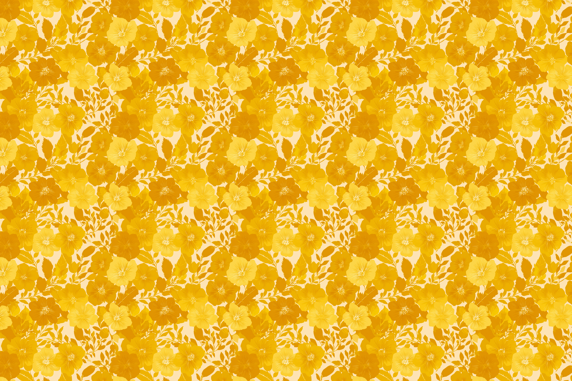 Floral pattern with yellow flowers on a yellow background. Wrapped Studios wrapping paper
