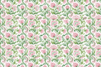 Vintage botanical design with watercolor pink flowers and green vines in a seamless floral pattern.