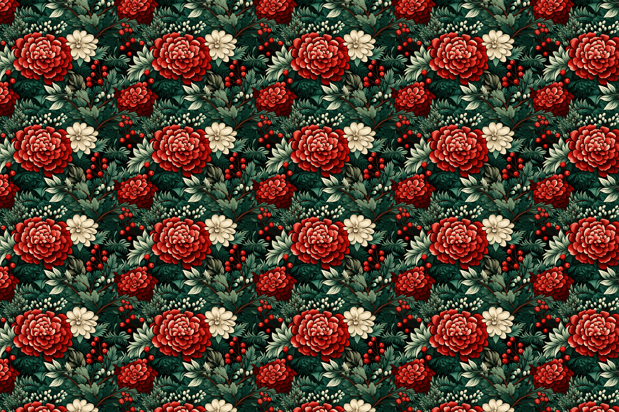 Crimson Carol: Floral Christmas Wrapping Paper