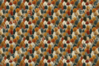 Seamless autumn tree pattern with earthy tones of orange, brown, and teal.