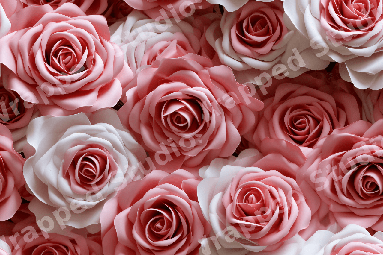 Elegant blush pink and white rose floral pattern with a romantic, layered aesthetic.