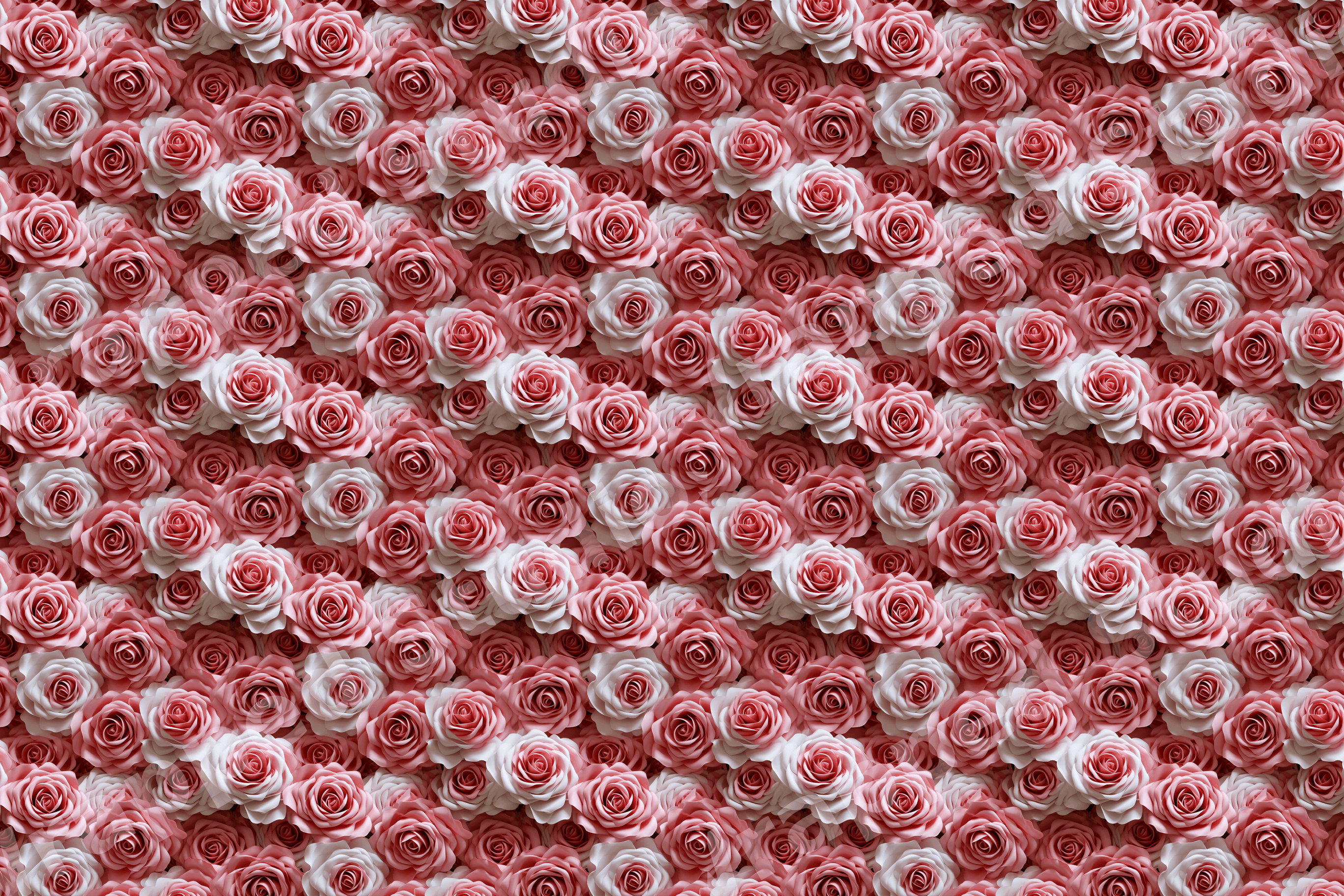 Romantic pink rose floral pattern with a seamless design of densely packed blush and white flowers.