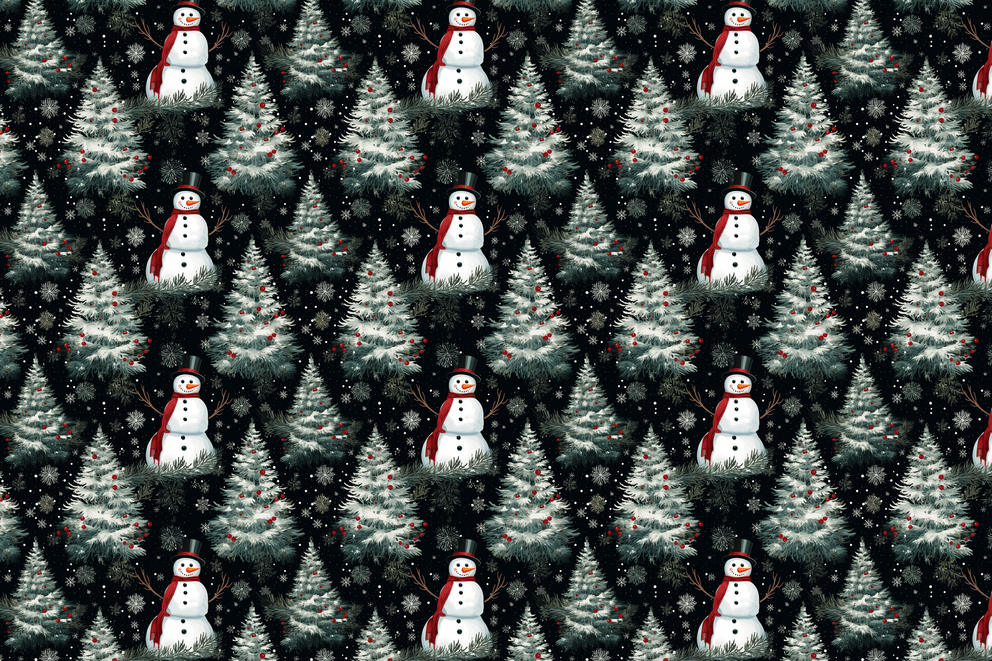 Snowy Winter Landscape: Snowman Wrapping Paper