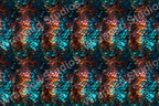 Iridescent seamless pattern of stylized scales in teal, copper, and pink hues.