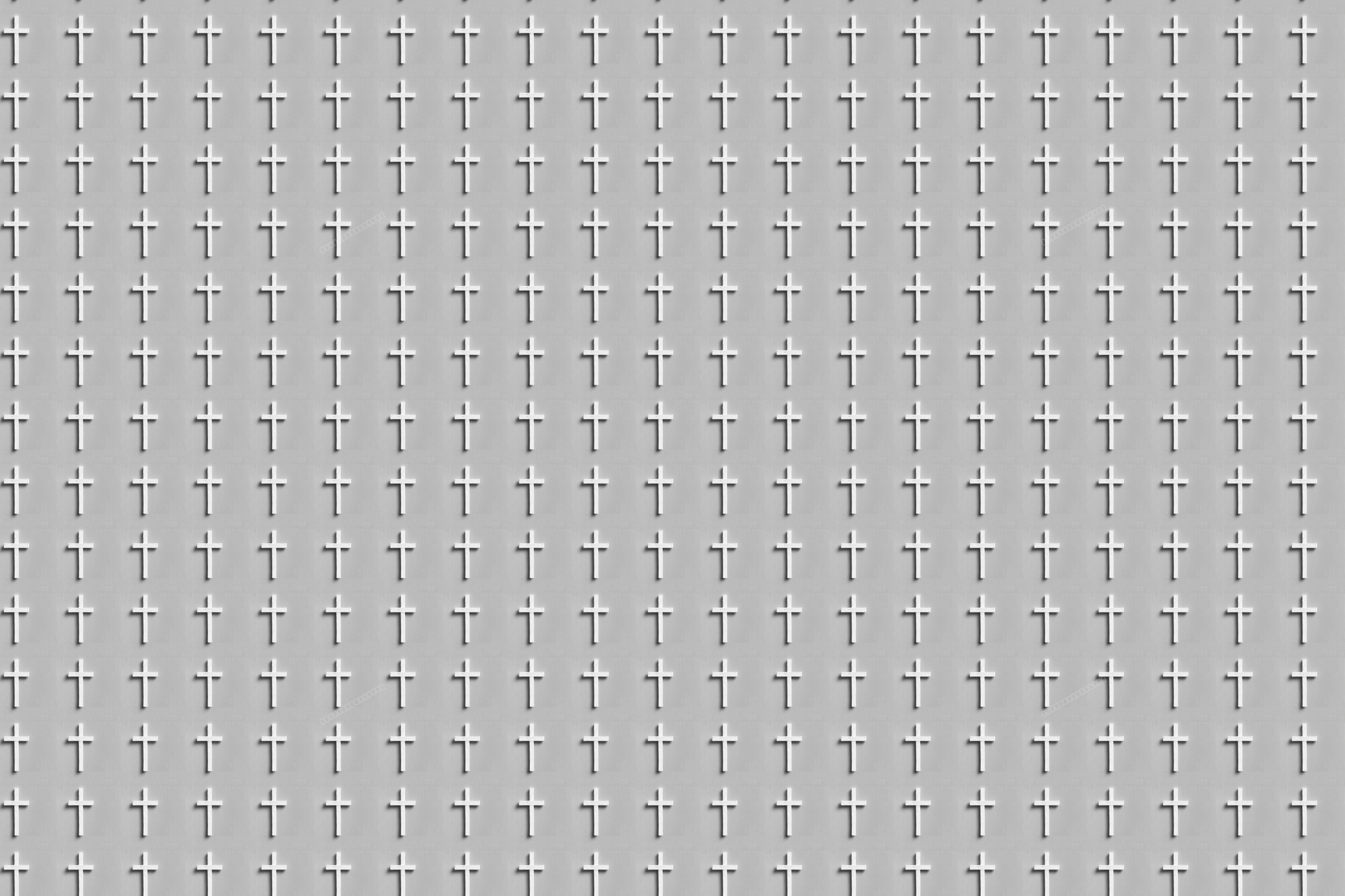 Minimalist Christian cross pattern with small white crosses on a textured light gray background.