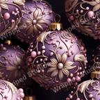 Elegant floral pattern with gold flower accents and pink berry details on a plum background.