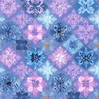 Elegant snowflake pattern in pastel blue, lavender, and pink hues creates a winter floral design.