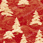 Elegant Japanese-style pattern featuring gold pine trees and swirling waves on a rich red background.