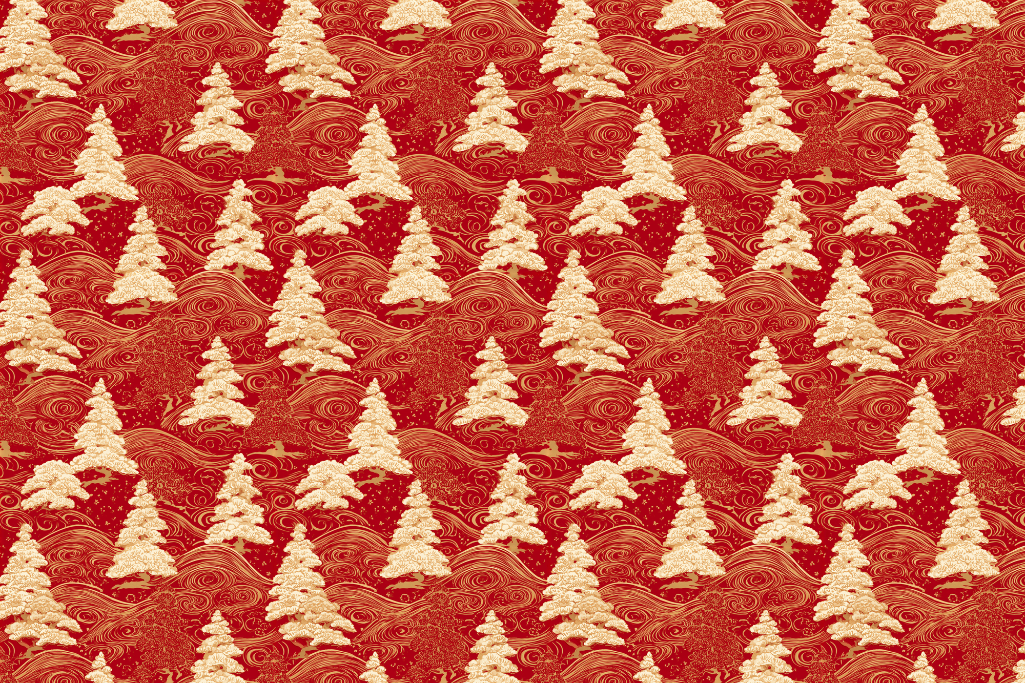 Crimson Conifers: Imperial Pine Christmas Wrapping Paper