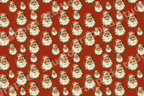 Retro Santa Claus repeating pattern with vintage holiday illustrations on a deep red background.