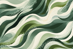 Abstract wavy stripe pattern in shades of green and cream.