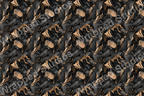 Seamless abstract pattern with dark gray and gold fluid art marbling.