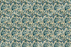Elegant vintage floral pattern with blue and gold botanical swirls.