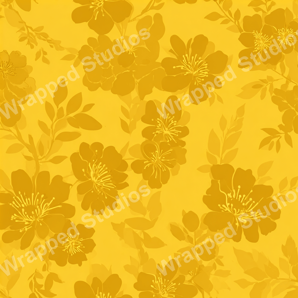 Tonal yellow floral pattern with blossom and foliage motifs.