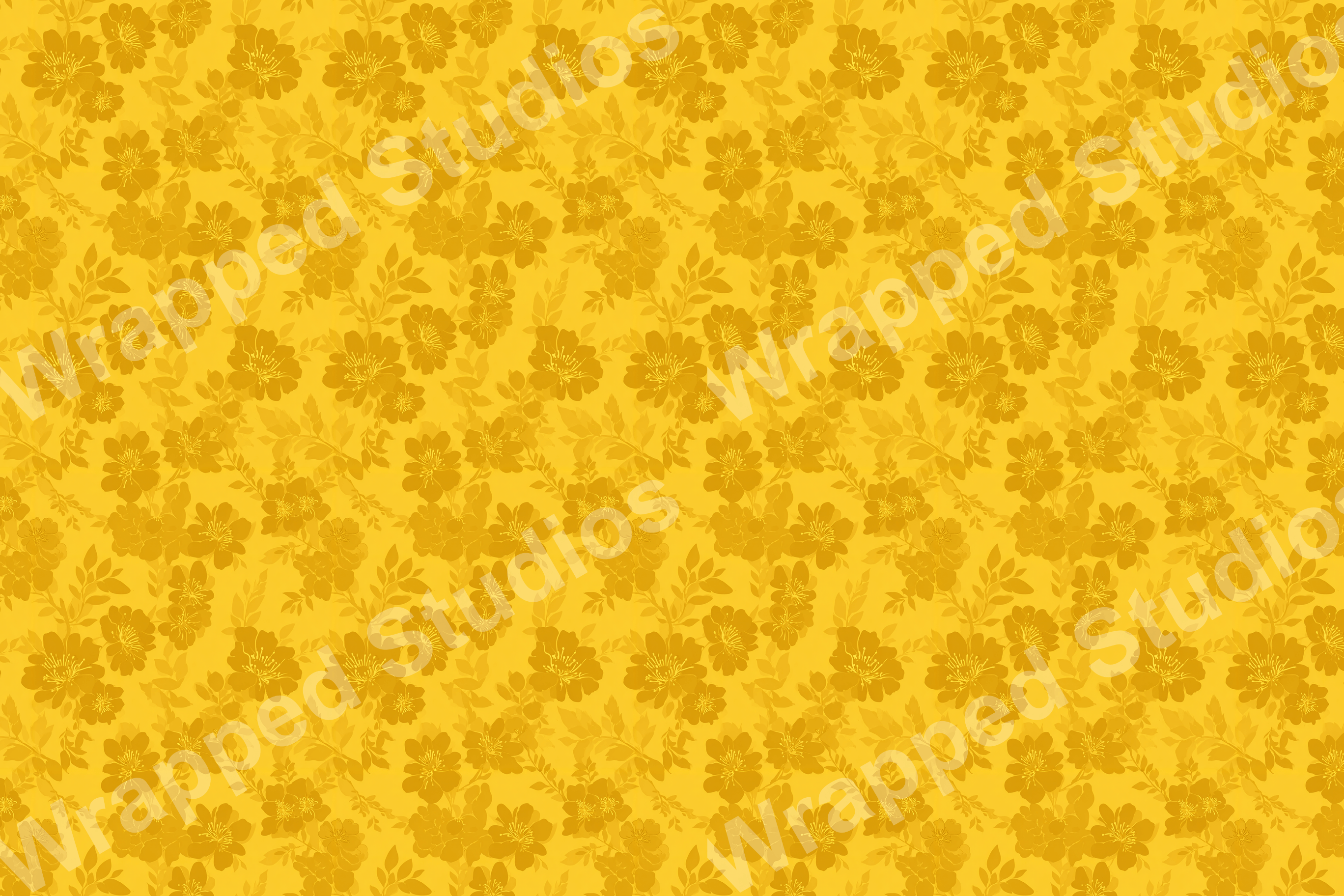 All-over yellow floral pattern with delicate botanical design elements.