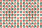 Vintage cottagecore bow pattern with red gingham ribbons, teal bows, and red roses on a cream background.