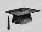 Watercolor graduation cap illustration in a minimalist black and grey style.