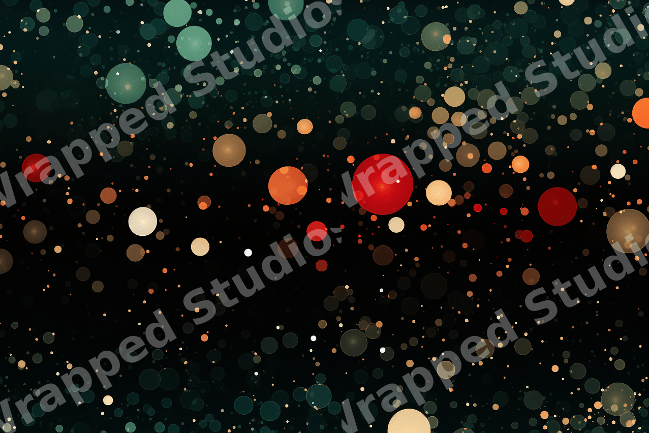 Modern abstract bokeh pattern featuring glowing red, gold, and teal circles on a dark background.