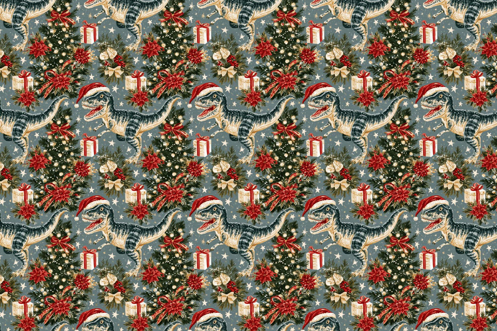 Cretaceous Claus: Christmas Dinosaur Wrapping Paper