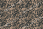 Detailed vintage botanical pattern featuring flowers, leaves, berries, and birds in shades of brown.