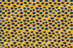 Seamless graduation pattern with blue mortarboard caps on a bright yellow background.