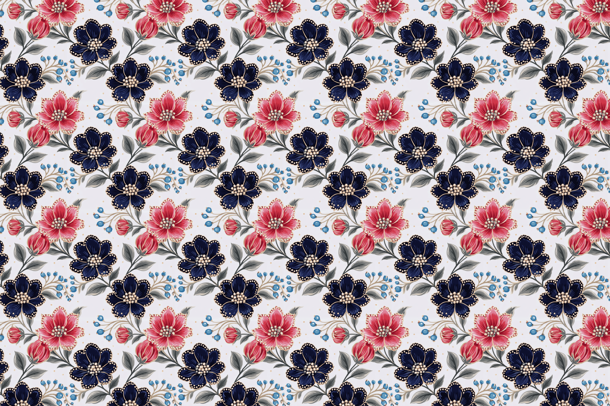 Bejeweled Blossoms: Opulent Navy Floral Gift Wrapping