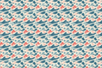 Vintage Japanese wave pattern with blue, cream, and coral red ocean waves in a traditional ukiyo-e style.