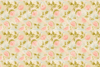 Vintage watercolor watermelon pattern with botanical leaves and delicate pink flowers on a cream background.