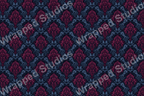 Elegant damask pattern design with floral motifs in deep red and blue.