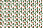 Watercolor Christmas cactus pattern with red poinsettias and festive potted succulents.