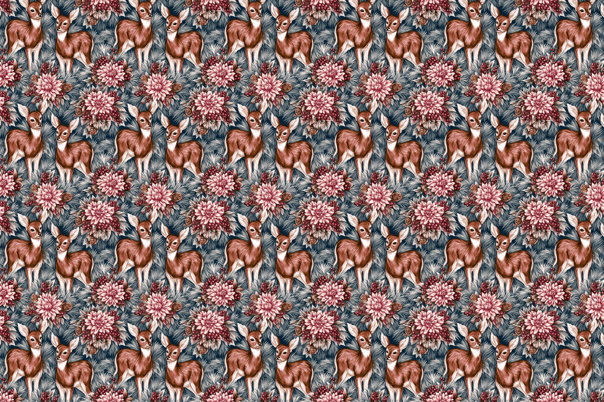 Fawn and Foliage: Vintage Winter Floral Wrapping Paper